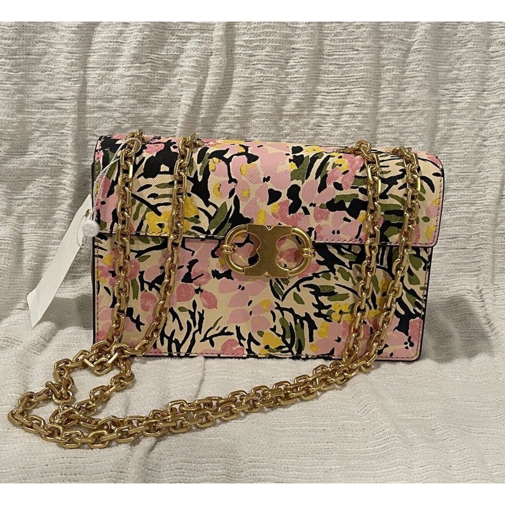 NWT Tory Burch Gemini Link Small Chain Flower Field Shoulderbag 74067 0420 $525